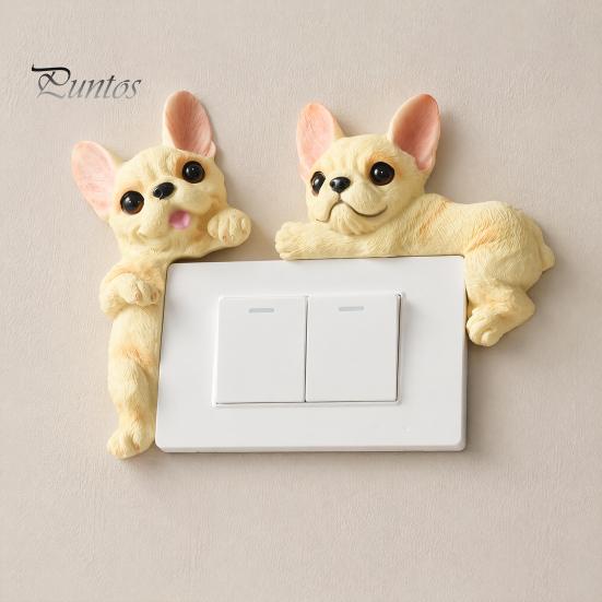 Decorative Wall Plate Sticker 3D French Bulldog Resin Light Switch Cover, Cute Cartoon Dog Socket Creative Ornament Decor, Self-Adhesive Animal