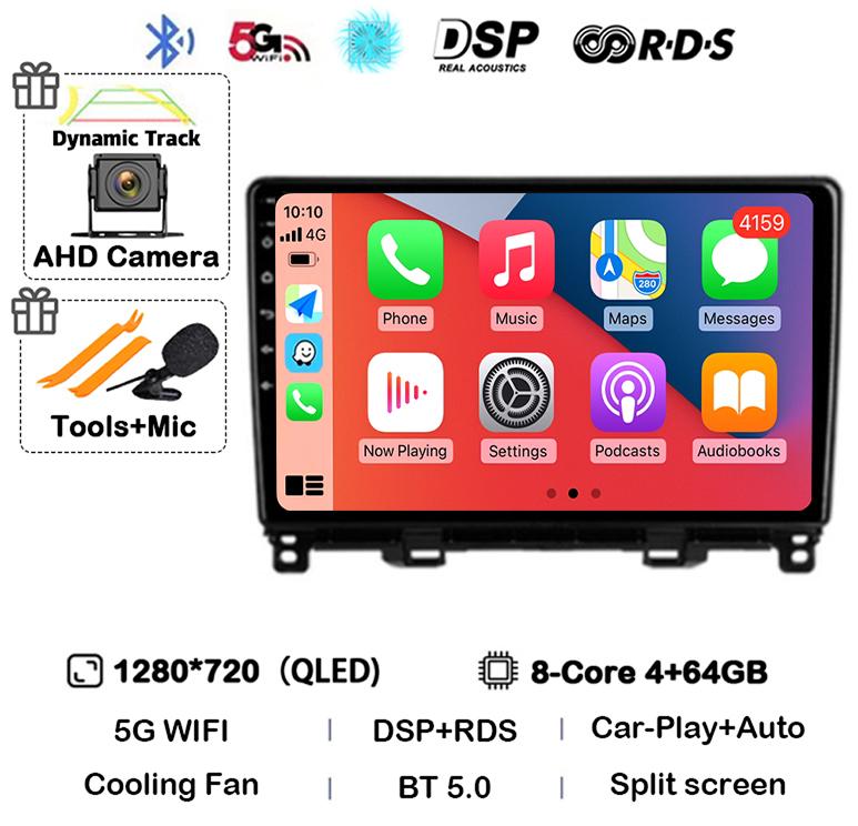 Android 14 Carplay Auto WIFI+4G For Honda Jazz 4 2020 2021 2022 Car Radio Multimedia Player Navigation GPS Stereo Head Unit DSP