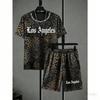 Modisches Herren-Set Buchstabe Leopard Bunt Bedrucktes Herren-T-Shirt und Shorts 2-teiliges Set Sommer Lässig Outdoor Herren- und Damen-Outfit Kleidung