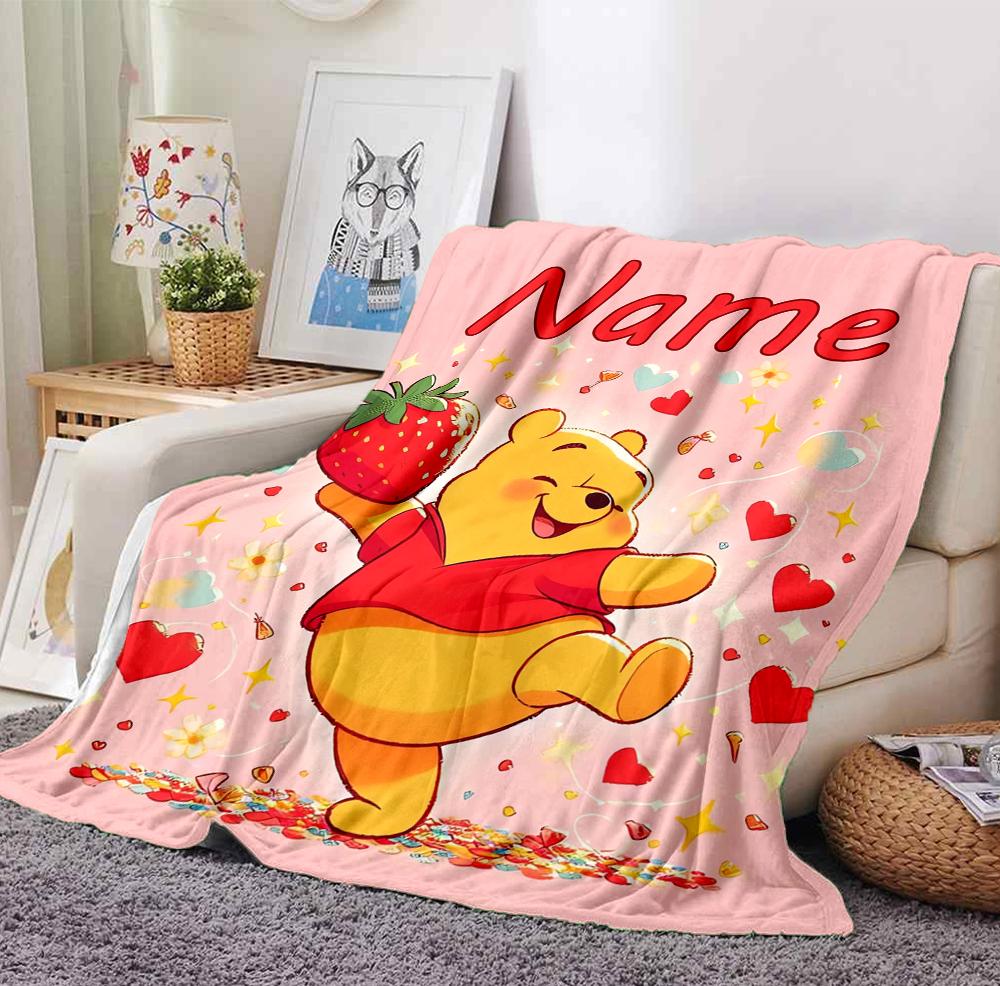 Custom Name Winnie Pooh Flannel Blanket Throw Blanket Soft Warm Sofa Bed Decor Unique Gift