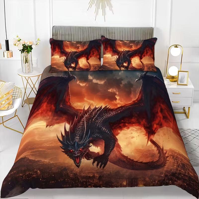 3Pcs Duvet Cover Set Ancient Wild Animal Dragon Print All Season Bedding Set Soft Comfortable Breathable For Bedroom Decor