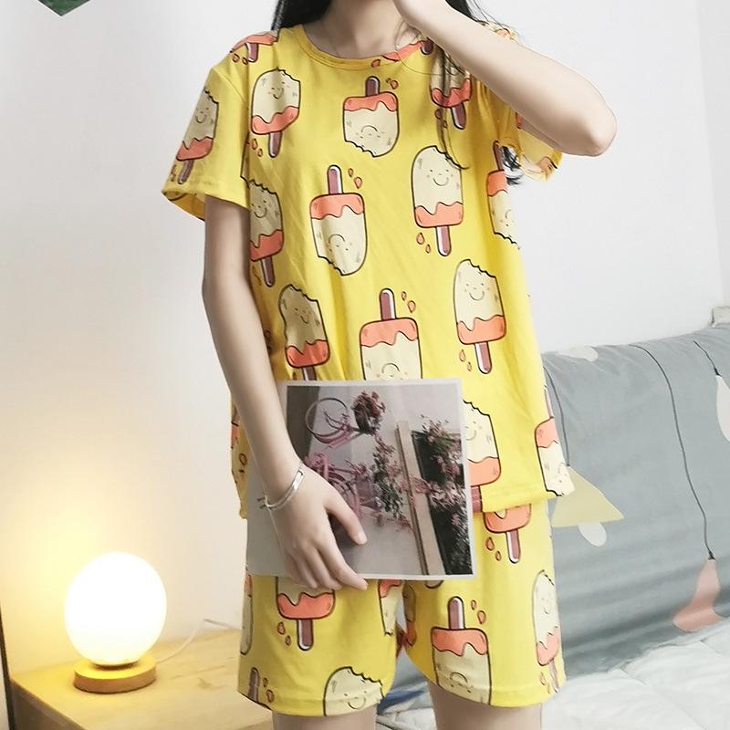 Summer Pajamas Women'S Sweet And Cute Style Cartoon Comfortable Casual Short-Sleeved Shorts Loungewear Set