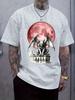 Devil's Blood Moon Illustration Print Round Neck Short Sleeve T-shirt Fashion Regular Fit T-shirt Spring/Summer Vacation
