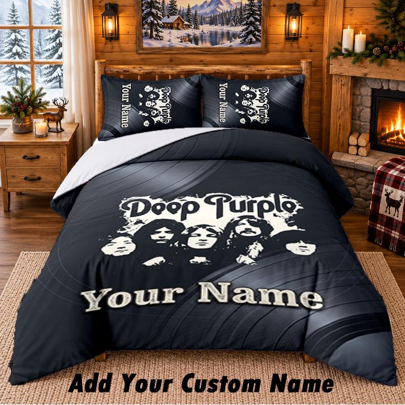 Deep Purple Muster Bettwäsche 3-teiliges Set Benutzerdefinierter Name, Bettlaken und Kissenbezüge für Schlafzimmer zu Hause