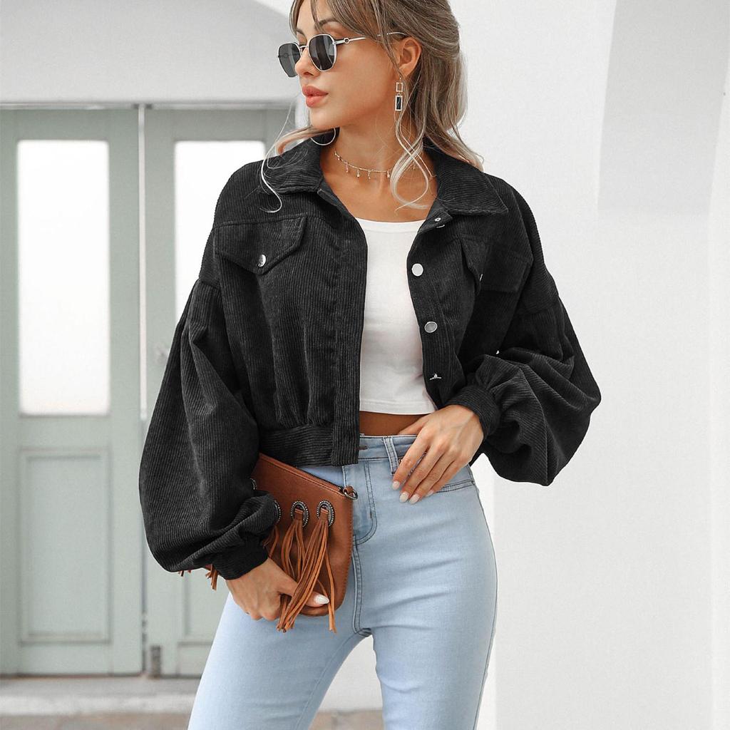 Kadın Vintage Günlük Düz Renk Desen Sonbahar Kış Uzun Kollu POLO Yaka Ceketler ve Montlar