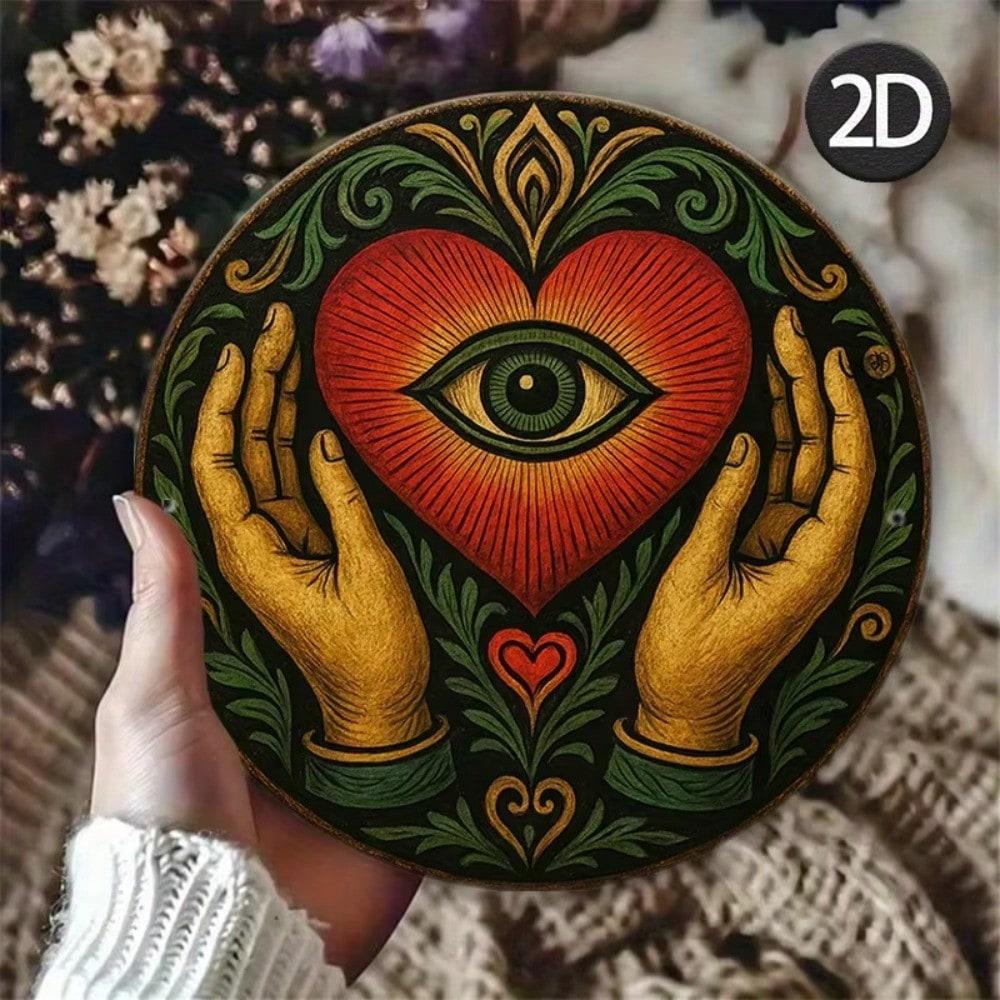 

Vintage Metal Wall Art Gothic Heart Eye Floral Decor Mystical Tin Sign For Cafe Room 20x20 білий