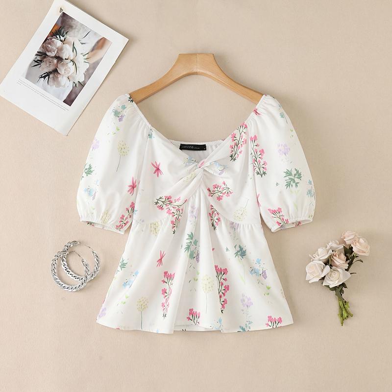 ZANZEA Women Casual Square Collar Short Sleeve Floral Print Blouse M