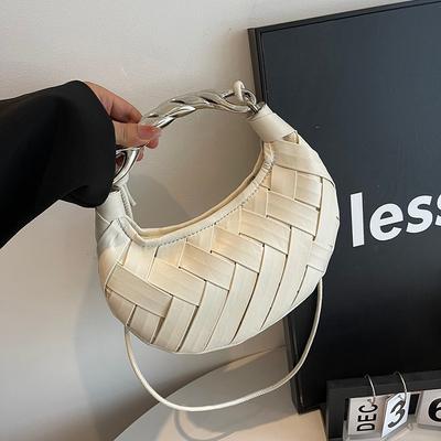Woven Bag Bird's Nest Women's Bag 2025 Autumn Light Luxury Fashion Versatile Portable Crescent Bag One Shoulder Crossbody Dumpling Bag