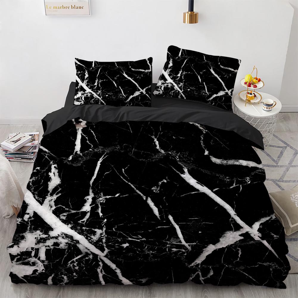 Marble King Queen Duvet Cover Cool Black and White Texture Pattern Bedding Set for Teens Adults 2/3pcs Polyester Quilt Cover