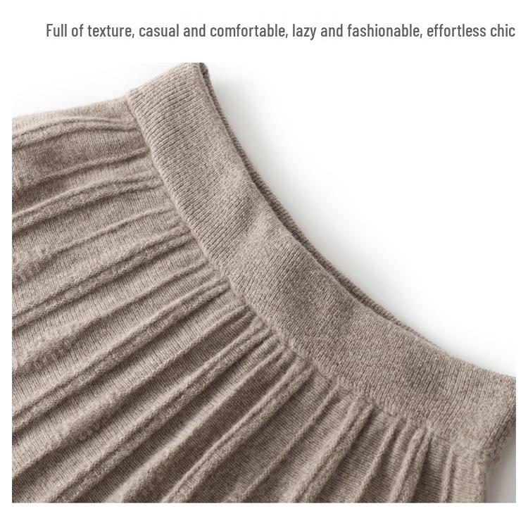 100% Pure Wool Women's Spring-Autumn Mid-Length High-Waisted Pleated A-Line Cashmere Knitted Umbrella Skirt