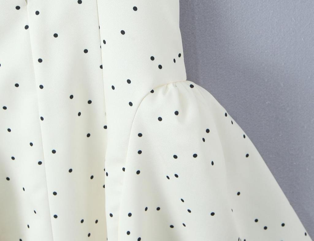 White Polka Dot Halter V-Neck A-Line Dress with Cutout Waist