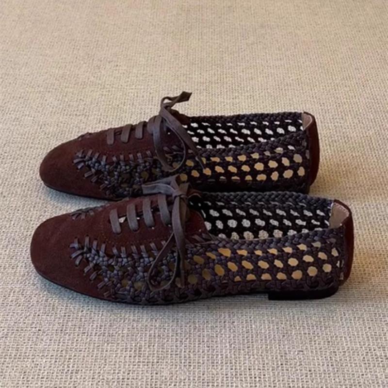 

Модные женские туфли на плоской подошве ручной работы, плетеные, сетчатые, на шнуровке, ажурные, дышащие, дерби, удобные, легкие, с мягкой подошвой, повседневные 40 шоколадный