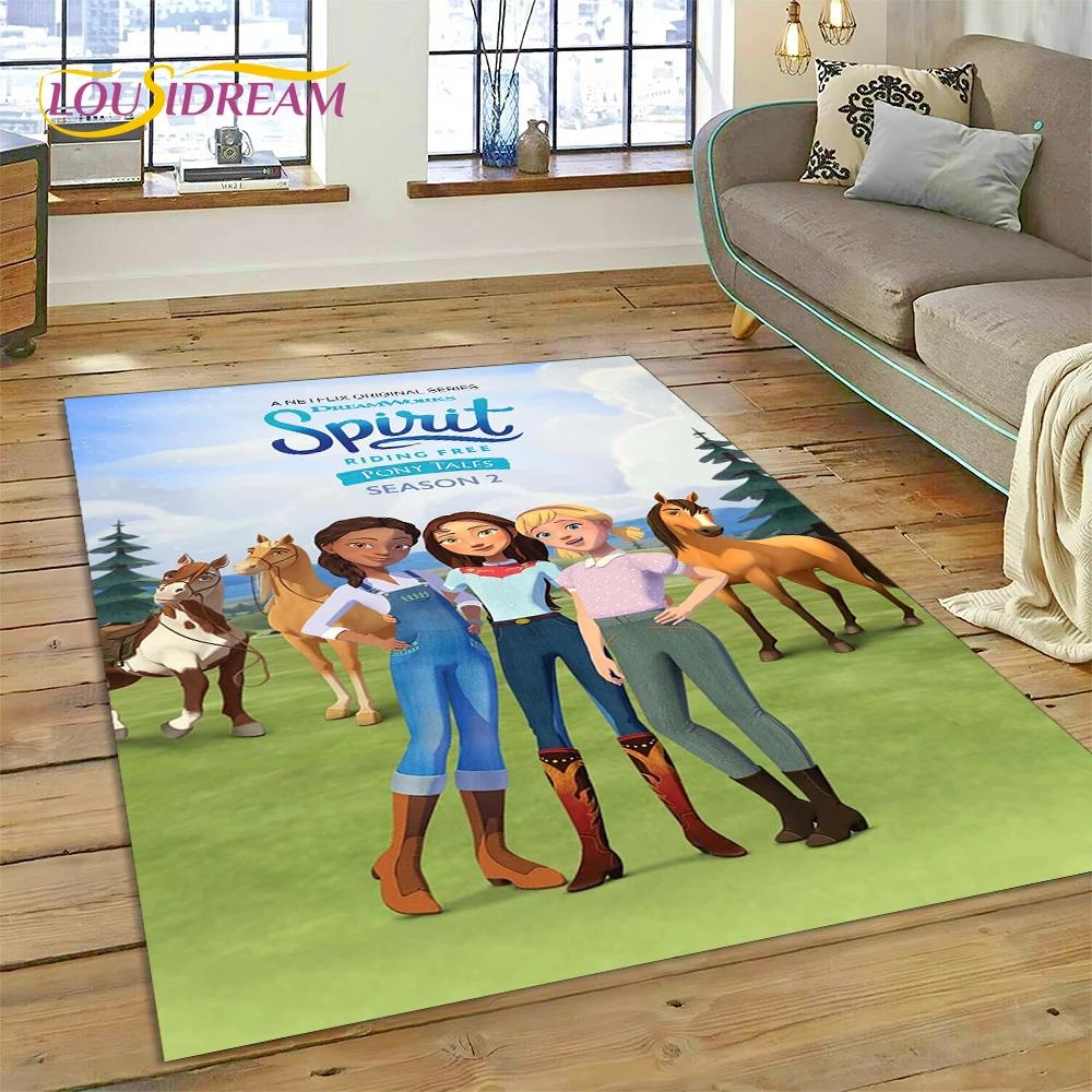 Spirit Riding Free Cartoon Horses Rug Carpet for Living Room Bedroom Home Decor,Non-slip Decoration for Sofa Doormat Girl Gift