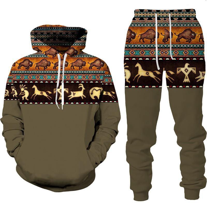 Ethnic Style 3D Print Hoodies Pants Sets Men's Fashion Sweatshirts Hoodie Sweatpants Two Piece Suits Tracksuit Man Clothing