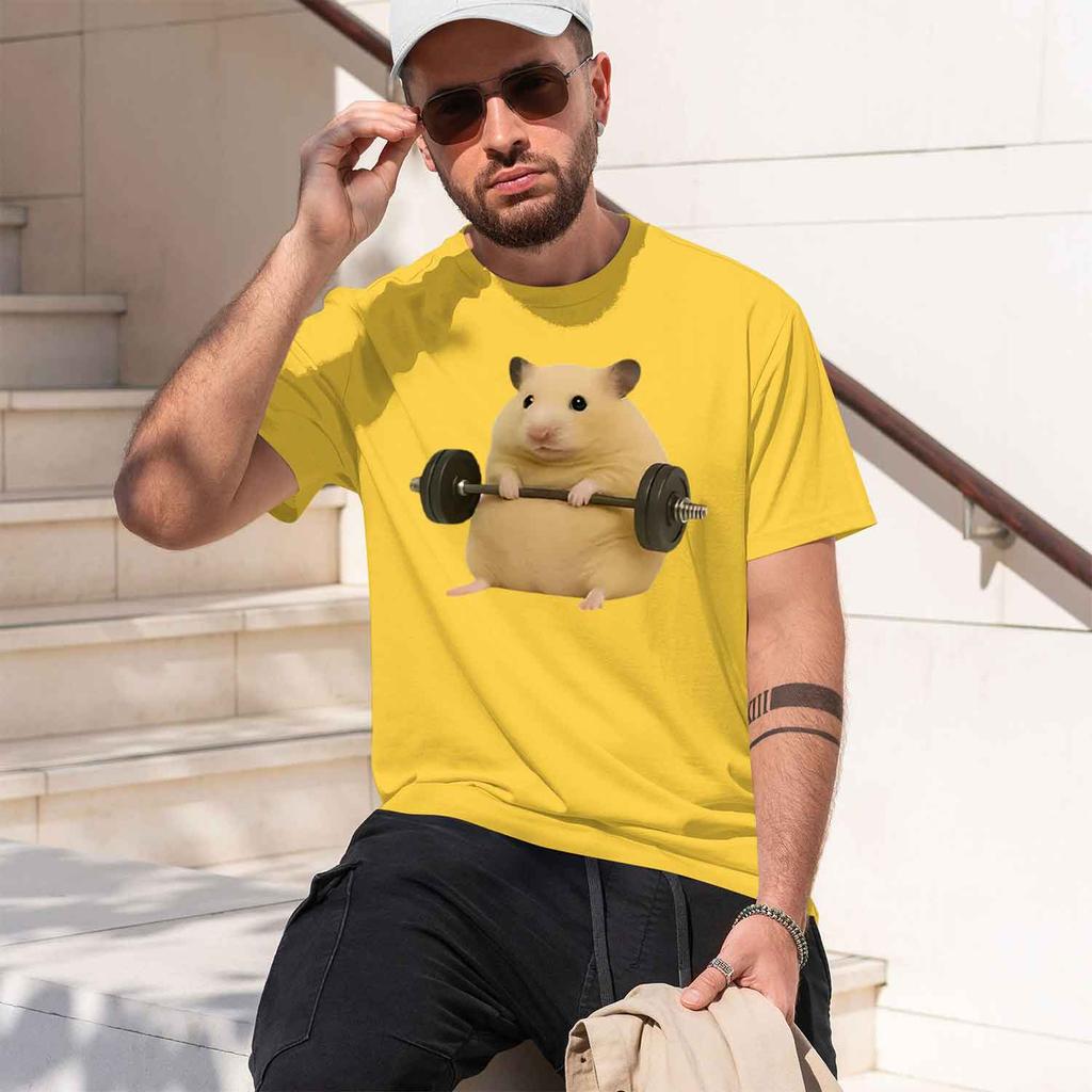 Cute Hamster Lifting Dumbbell Unisexs Tshirt Funny Animal Design For Casual Wear And Gym Outfits Perfect Gift For Fitness Enthusi