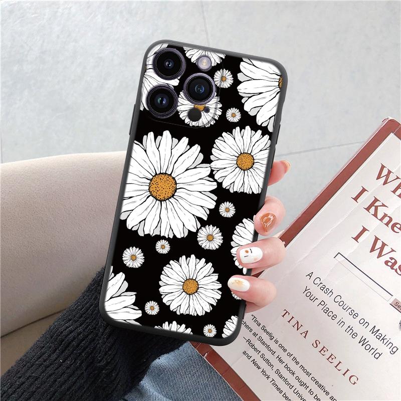 

М’який чорний силіконовий чохол для телефону з мармуровими квітами для iPhone 11 12 13 14 15 Pro Mini X XR SE 7 8 6 Plus XS Max Камера Протиударний захисний чохол iPhone 15 Plus