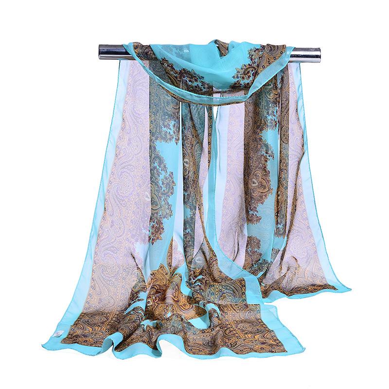 

Шифоновый шарф-саронг с цветком кешью, солнцезащитный шарф, женский шелковый шарф, длинное пляжное полотенце с цветком кешью, шаль от солнца 160*50cm небесно-голубой