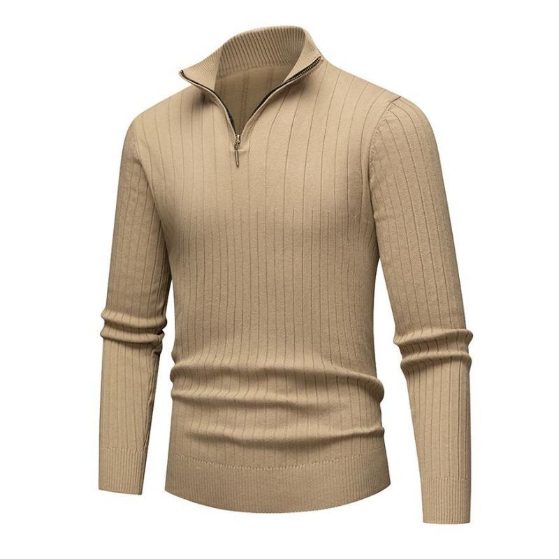 Half Zip Stand Collar Men Solid Color Casual Knitted Pullover Sweater