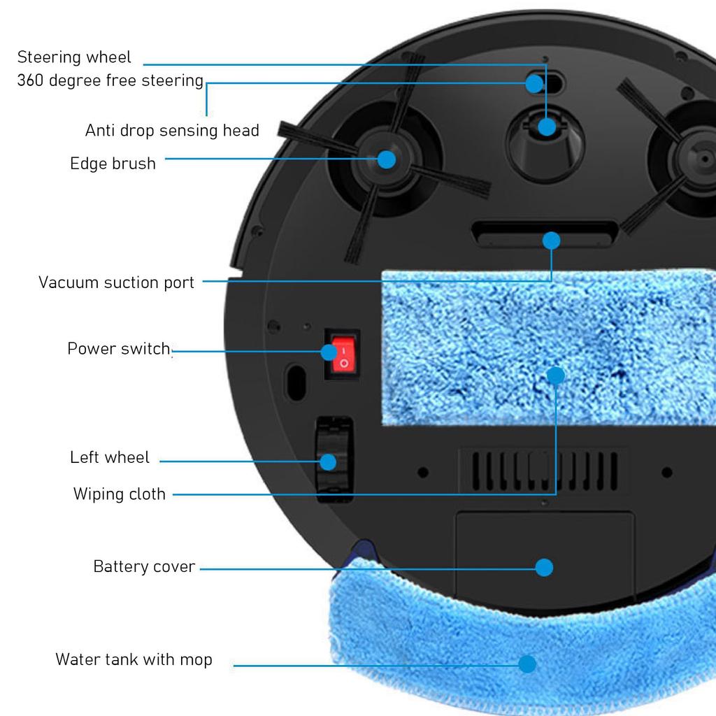 Ultra Thin Fully Automatic Robot Vacuum Cleaner Smart Robotic Vacuum Cleaner for Dust Hair Fluff Black With Water Tank 32x35 Cm
