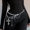 2000s Gothic Waist Belt Multi Layered Chain Pearls Chain Crosses Design For Edgy Outfits