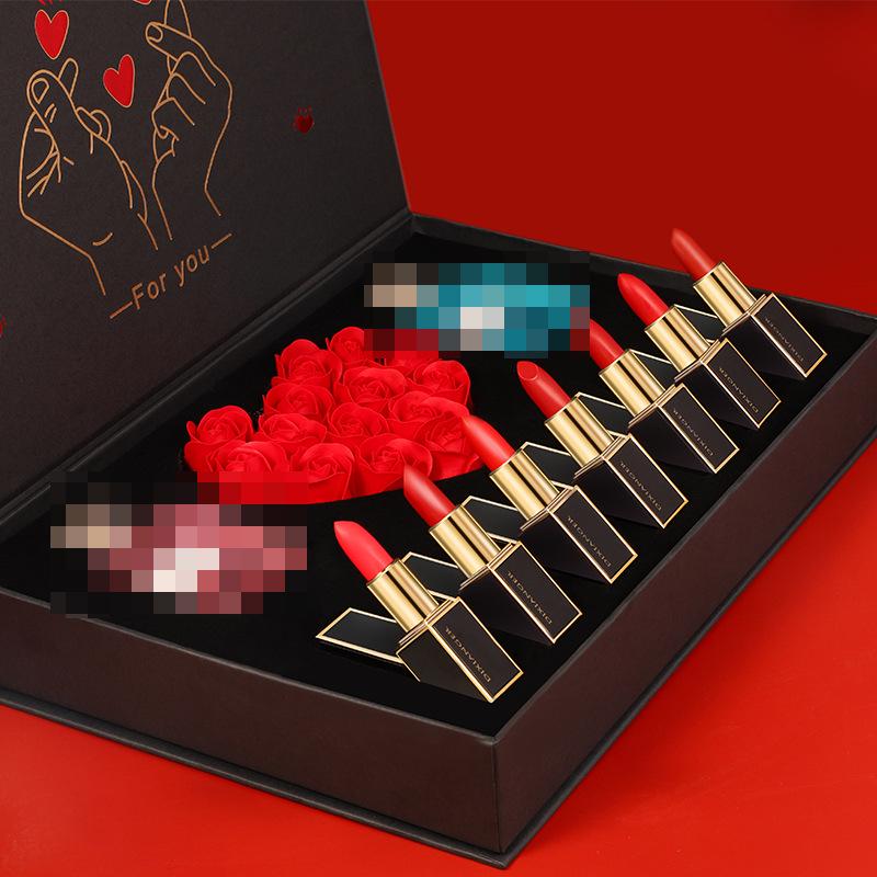 Qixi Valentine Gift Set: National Style Lipstick, Perfume, Rose Soap Flowers - Perfect for Her Birthday or Best Friend.