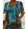Plus Size Women's T-shirt Vintage Flower Graphics Fashion Short Sleeved V-Neck Tops Summer Casual Tees Women Clothing
