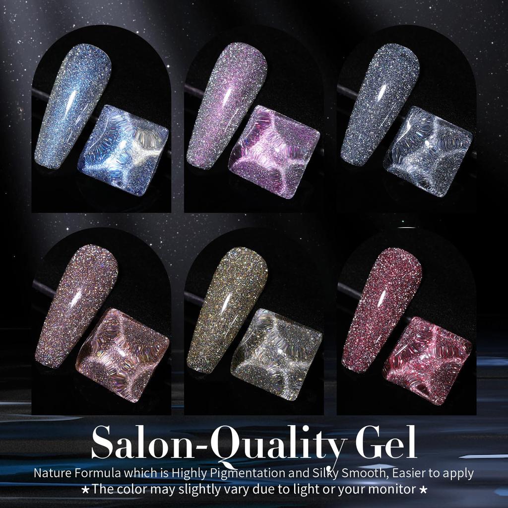 BORN PRETTY Gel Nail Glitter Flash Nail Gel Nail Glitter Color Gel Set Compatible (6 Colors) UV/LED