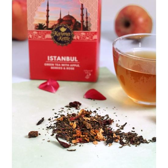 Karma Kettle Istanbul, Green Tea with Apple, Berries, Rose and Hibiscus, Natural Detox, 25 Pyramid Teabags