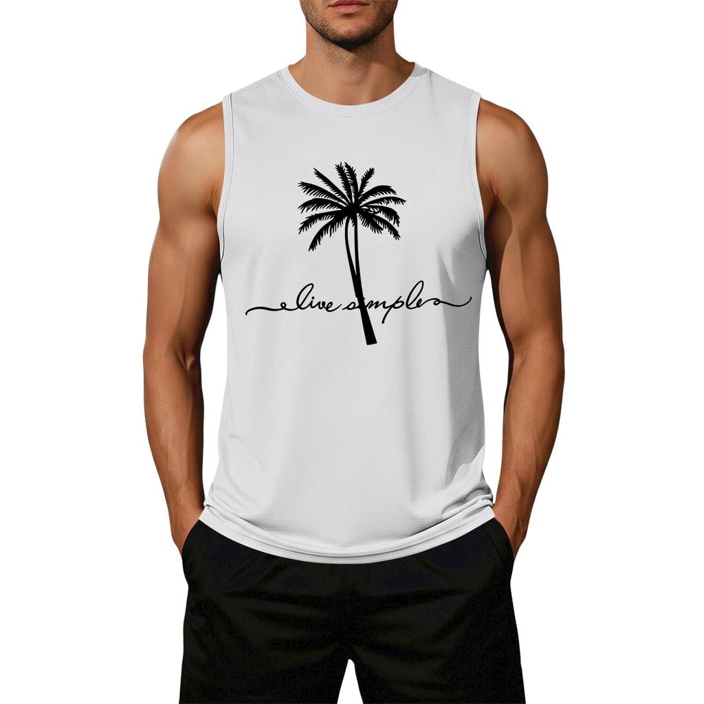 Men's Loose Fit Casual Sleeveless Tank Top Palm Tree Graphic Print Summer Muscle Shirt Lightweight Comfortable Activewear