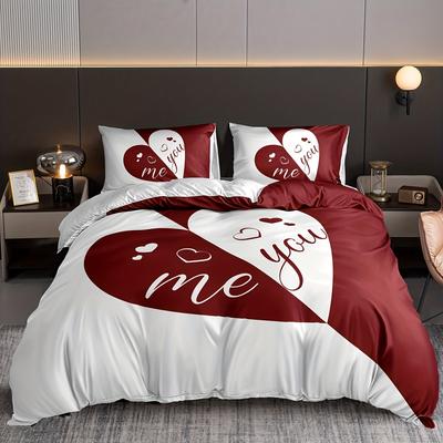 Love Print Bedding Set Soft Comfortable Duvet Cover For Bedroom Guest Room (1*Duvet Cover + 2*Pillowcase, Without Core)