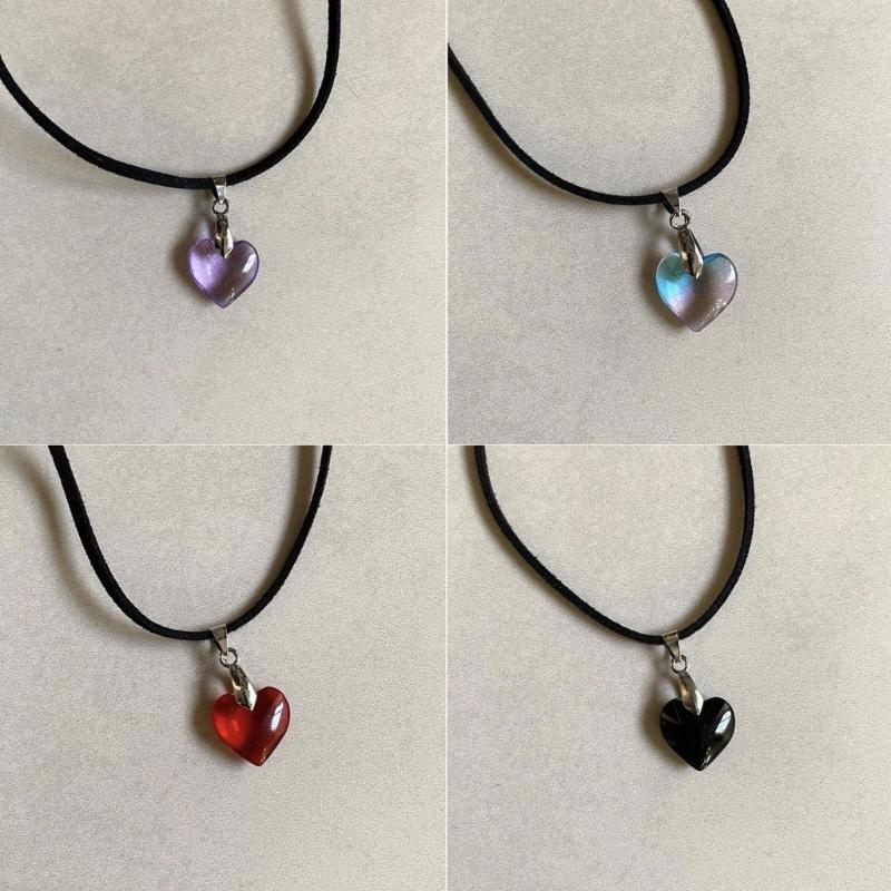Modische Kristall-Herz-Anhänger-Halskette für Damen Heiße Mädchen Schwarze Lederseil-Choker-Halsketten Süßer Cooler Y2k Schmuck