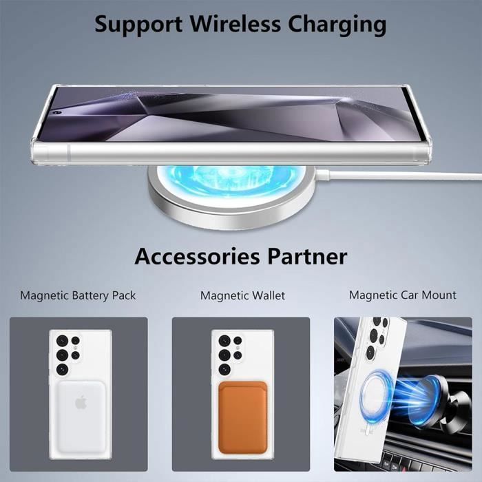 Coque Hybrid PC pour Samsung Galaxy S25 Ultra Cercle Magnétique avec 2 Verres Trempés Intégral