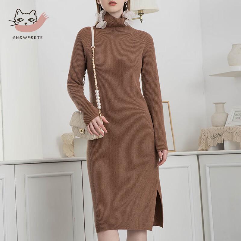 

SinoFrodo 100% Кашемировое платье-свитер с высоким воротом прилегающего силуэта M