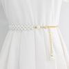 Fashion Adjustable Acrylic Pearl Belt Women Ladies Metal Thin Chain Belt Slim Body Chains Straps Dress Skirt Elastic Waistband