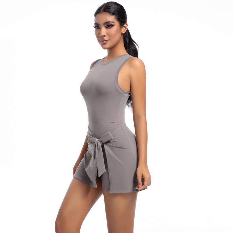 Women Backless Unitard Dance Dress Quick Dry Stretchy Sport Skirt Stage Performance Workout