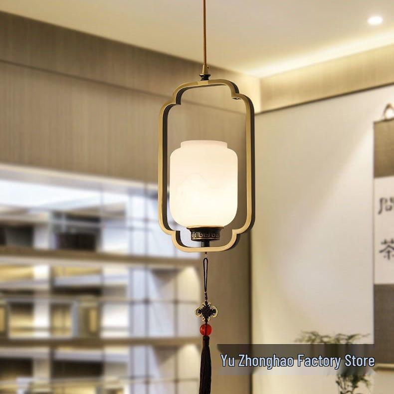 All-Copper Enamel Pendant Light - New Chinese Luxury for Dining, Bar, Aisle, Bedroom, or Tea Room.