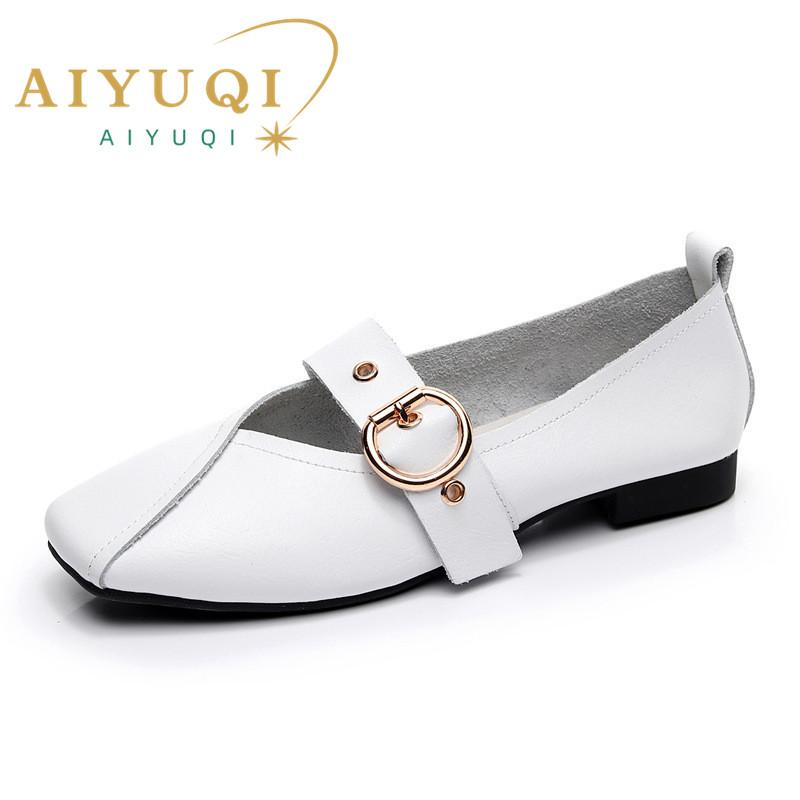Fashion AIYUQI Casual women shoes 2025 spring new genuine leather mother flat shoes  big size 41 42 43 square soft bottom women shoes