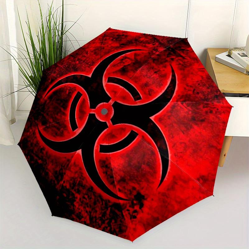 1pc Biohazard Symbol Warning Sign Umbrella with Plastic Handle,Suitable for All Seasons Home Travel Outdoor UmbrellaM1147