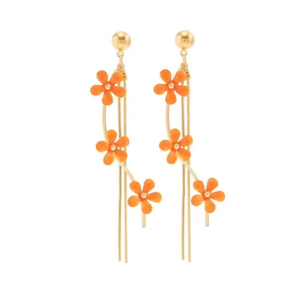 Ingemark Sweet Exquisite Pink White Flower Tassel Drop Earrings Women New Trendy Piercing Metal Ear Accessories Wedding Jewelry