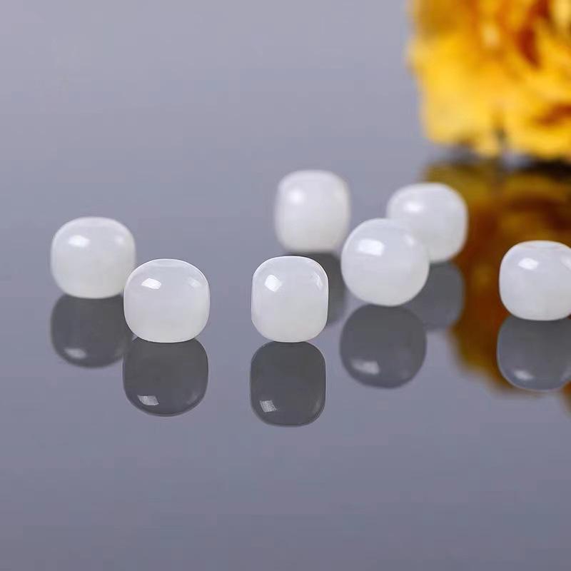 Natural Hetian Lake Green Jade Beads: Round, Barrel, and Lulutong Multi-Treasure Bracelet Spacer Beads.