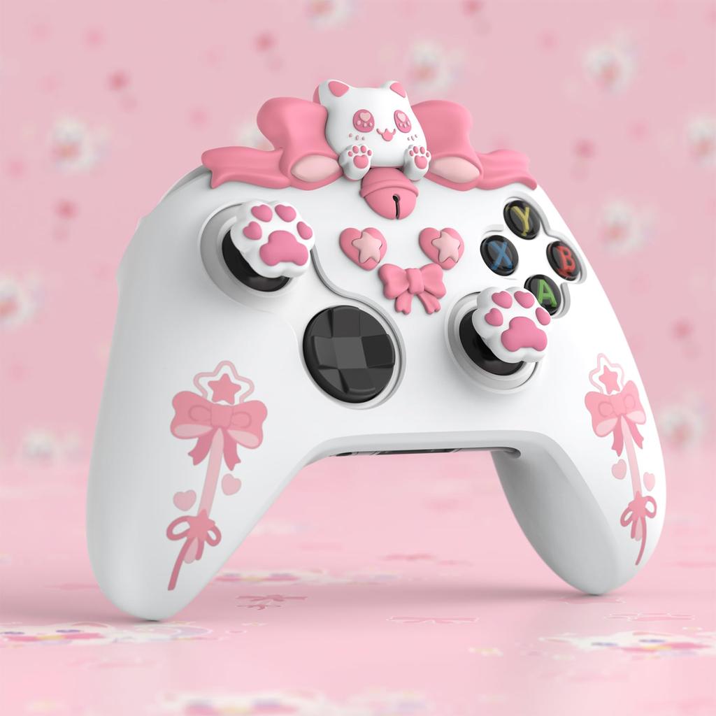 PlayVital Sweetheart Kitty Silicone Cover for Xbox Series Includes Thumb Grips and Cute Grip Cover X/S Controllers, Stickers, Design, Non-Slip [White]