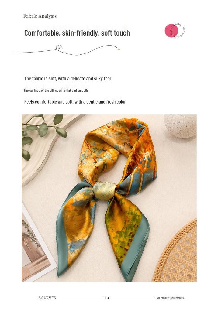 Luxurious 70% Silk Korean Style Neck Scarf for Mom - High-End Oil Painting Design, Sun Protection Square Scarf