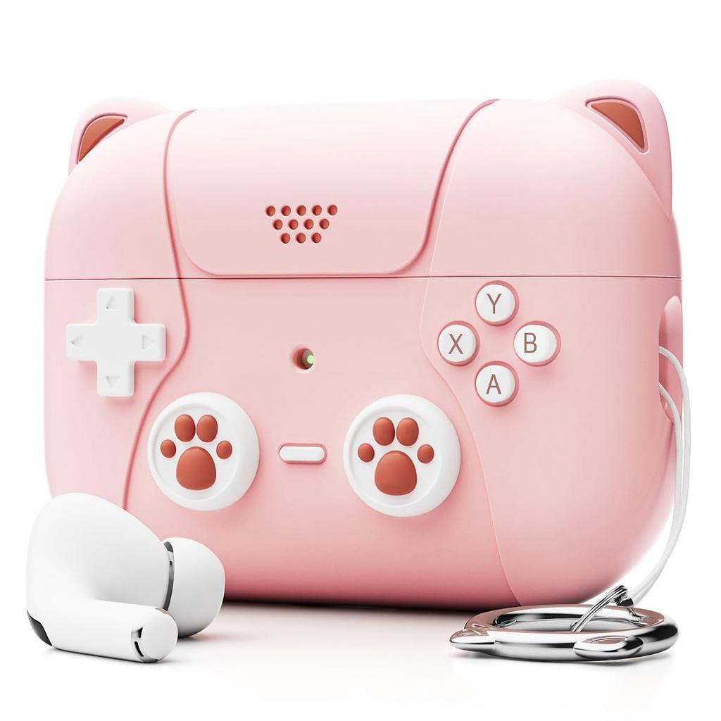 for AirPods 4 Generation Case Cover with Keychain Game Player Design Soft Silicone Case for AirPods Pro2 Charging-Cat Ear Purple