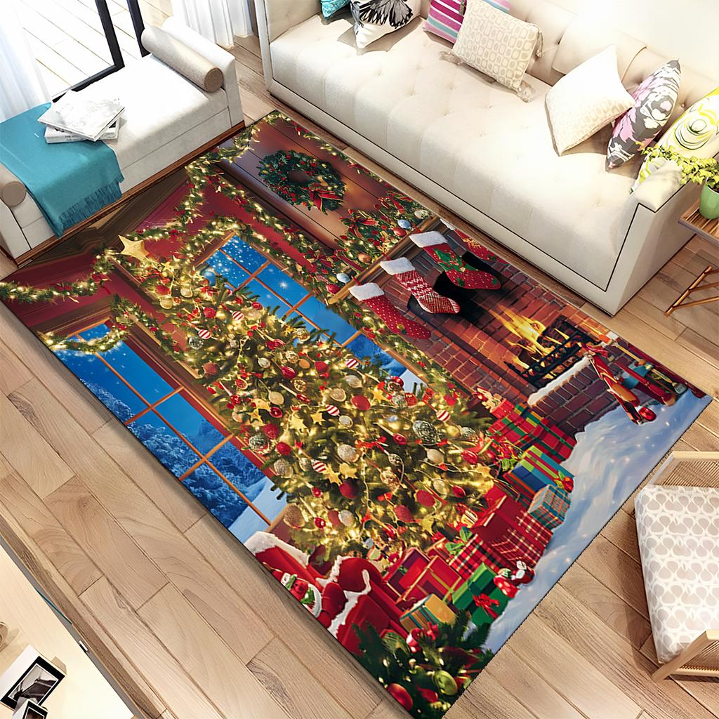Fofo Pai Natal Árvore de Natal Feliz Desenho Animado Festival Tapete de Presente para Sala de Estar Quarto Casa Decoração de Sofá, Antiderrapante
