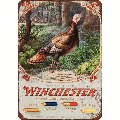 2D Flat, Retro Winchester Turkey Hunting Metal Sign, Classic Style Iron Wall Decor, Multipurpose Indoor/Outdoor Art, Suitable