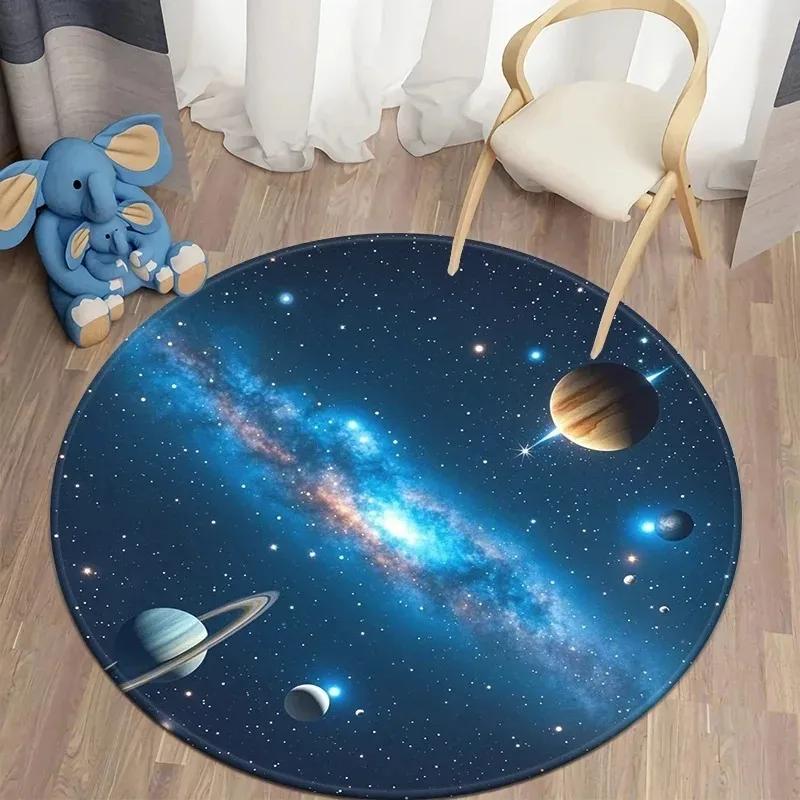 Galaxy Theme Round Carpet Exclusive for Cosmic Astronomy Enthusiasts, Soft Non-Slip Durable Floor Mat Decorative Carpet
