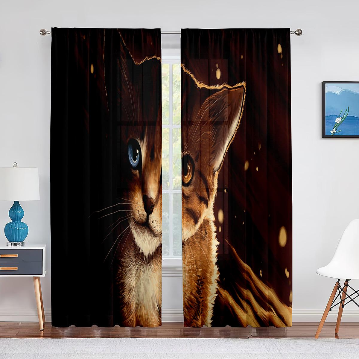 Милый Кот Золотая Рыбка Фэнтези Арт Красочные Тюлевые Шторы для Домашнего Декора Окна — фото 13