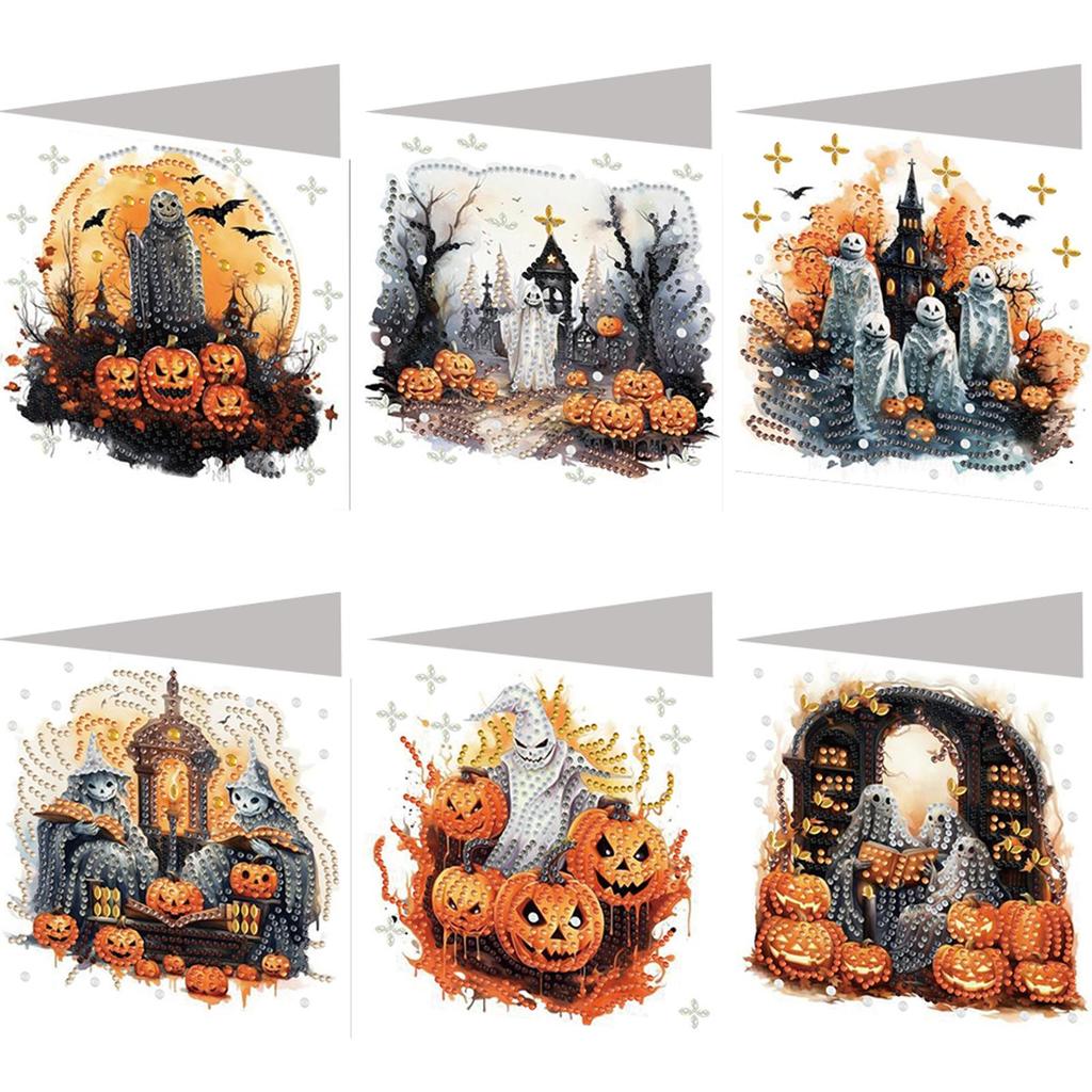 6pcs DIY Halloween Theme Diamond Art Greeting Cards Diamond Art Handmade Cards for Christmas Birthdays Thanksgiving and Holidays