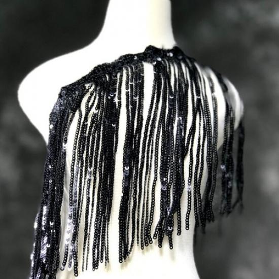 1,1 ярда DIY бахрома с пайетками, тесьма, отделка для шитья, платье, танцевальный костюм, одежда, пришивание чёрный