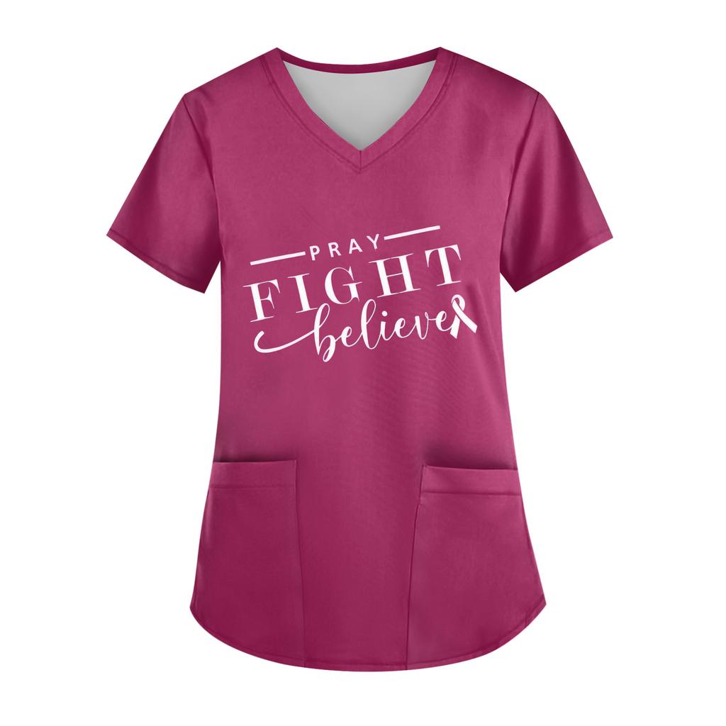 Women's V-Neck Short-Sleeve Pocketed Top With Side Slit